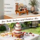 16" teak wood pedestal stand with flower-shaped top, ideal for displaying cakes and decorations in indoor or outdoor.