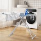 Carbon steel ironing table with removable cover, iron rest, and 7 height adjustments for stable ironing at home.