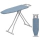 57" x 16.5" blue ironing table with removable cover, iron rest, and 7 height adjustments for optimal stability.