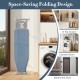 57" x 16.5" blue ironing table with removable cover, 7 height adjustments, and space-saving design for easy storage.