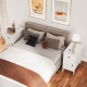 Flip top end table in white with USB ports, drawer, and charging station, perfect for bedside or sofa side use.