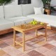 Rectangular 36-inch patio coffee table made of teak wood with a slatted tabletop, ideal for outdoor use and gatherings.