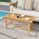 Rectangular 36-inch patio coffee table made of teak wood, featuring a slatted tabletop, ideal for outdoor use by the.