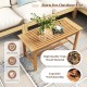 Rectangular 36-inch patio coffee table made of high-quality teak wood, featuring a slatted tabletop for outdoor use.