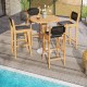 30-inch teak wood bar stools with backrest and footrest, featuring elegant PE rattan, perfect for poolside or backyard.