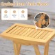Teak wood surface of a folding outdoor bar stool, showcasing its splinter-free design and ergonomic saddle seat for.