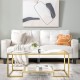 Modern 2-tier rectangular coffee table featuring a sleek glass top and golden frame, perfect for showcasing decor or.