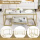 Modern 2-tier rectangular coffee table with glass top and golden frame, ideal for living room or office use.