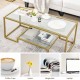 Modern 2-tier rectangular coffee table showcasing a stylish glass top and golden frame, perfect for decor and.