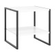 2-tier square end table in white with reversible design and storage shelf, perfect for living rooms or offices.