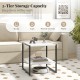 2-tier square end table with storage shelf in white, featuring a modern design for living room or office use.