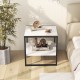 2-tier square end table in white with storage shelf, featuring a modern design for living room or bedroom use.