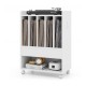 Vinyl record holder with dividers, white finish, featuring a drawer and smooth-rolling wheels for easy mobility.