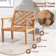 Teak wood slatted patio chair with cozy backrest and armrests, sturdy design for outdoor use, supports up to 400 lbs.