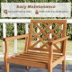 Teak wood slatted patio chair with cozy backrest and armrests, ideal for outdoor relaxation and easy maintenance.