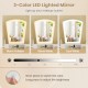 3-color LED lighted mirror with adjustable brightness, part of a white vanity desk set featuring 6 drawers and a stool.