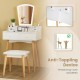 Vanity desk set in white with LED lighted mirror, 6 drawers, and padded stool for versatile makeup needs.
