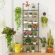 6-tier ladder shelf with rustic oak finish, showcasing plants and decor, ideal for home organization and display.