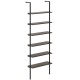 6-tier ladder shelf in oak with industrial design, perfect for displaying plants and photos, wall-mounted for stability.