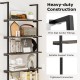 6-tier industrial wall-mounted bookshelf in oak with heavy-duty construction and firm wall anchor fittings for reliable.