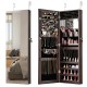 Jewelry mirror cabinet in dark brown, showcasing an interior mirror and soft velvet lining for jewelry protection and.
