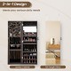 Jewelry cabinet with full-length mirror in dark brown, featuring ample storage and adjustable hangers for versatile use.