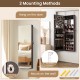Jewelry mirror cabinet in dark brown, featuring a full-length mirror and adjustable hangers, mounts on wall or door.