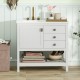 Freestanding bathroom vanity unit in white featuring a spacious countertop, cabinet, and open shelf for organized.