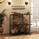 3-tier black liquor bar table with stemware racks and storage shelves, perfect for organizing drinks and accessories.