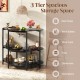 3-tier black liquor bar table with stemware racks, perfect for organizing wine, glasses, and dinnerware in style.