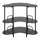3-tier black liquor bar table with stemware racks and storage shelves, perfect for home or bar use.