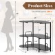 3-tier black liquor bar table with stemware racks and storage shelves, ideal for home or bar use, showcasing dimensions.