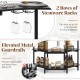 3-tier black liquor bar table with stemware racks, featuring elevated guardrails for organized wine storage and display.