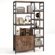 Double wide 8-tier bookshelf in rustic brown with staggered shelves and 2-door cabinet for stylish organization.