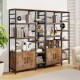 Rustic brown Double Wide 8-Tier Bookshelf featuring a 2-door cabinet and stylish staggered shelves for versatile.