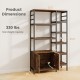 Dimensions of the Double Wide 8-Tier Bookshelf with 2-Door Cabinet, showcasing rustic brown finish and sturdy metal.