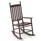 High-back acacia wood outdoor rocking chair in brown with sturdy base, ideal for backyard or balcony relaxation.