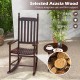 High-Back Acacia Wood Outdoor Rocking Chair in brown with sturdy base, ideal for backyard or poolside relaxation.