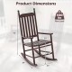 High-back acacia wood outdoor rocking chair in brown, featuring a sturdy base and comfortable design for backyard.