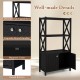 Bathroom storage cabinet in black with open shelves, double doors, and X-shaped bars for stability and style.