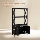 Bathroom storage cabinet dimensions with open shelves and double doors in black, ideal for versatile home organization.