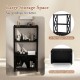 Bathroom storage cabinet in black with open shelves and double doors, offering versatile storage for home decor.