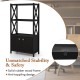 Bathroom storage cabinet in black with open shelves, double doors, and anti-toppling design for secure organization.