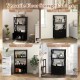 Versatile black floor storage cabinet with open shelves and double doors, perfect for organizing any room's decor.