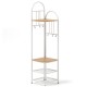 4-tier coat rack corner hall tree with shoe storage bench, natural wood top, and removable hooks for versatile.