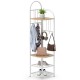4-tier coat rack corner hall tree with shoe storage bench, featuring removable hooks and a sturdy metal frame for.