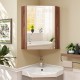 Corner medicine cabinet with mirror door and adjustable shelf in brown, perfect for maximizing small space storage.