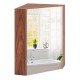 Corner medicine cabinet with mirror door, brown finish, adjustable shelf, ideal for small spaces and daily grooming.