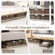 Stackable plastic storage containers with transparent lids, ideal for under-bed or closet organization, featuring 26.5.