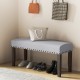 Gray upholstered entryway bench with nailhead trim, 42.5" long, sturdy rubber wood legs, ideal for shoe storage.